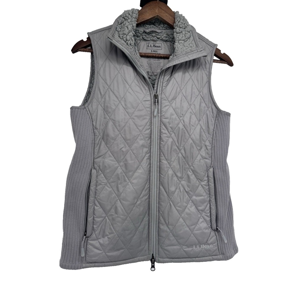 L.L.Bean Women's Gray Quilted Lined Full Zip Vest Sleeveless Size S Regular